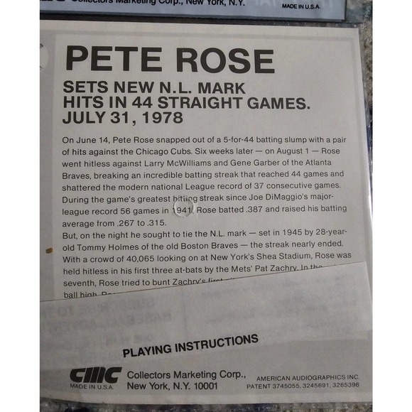 1979 CMC Talking Baseball Cards Pete Rose Cincinnati Reds 33.3 RPM Record USA - Picture 6 of 8